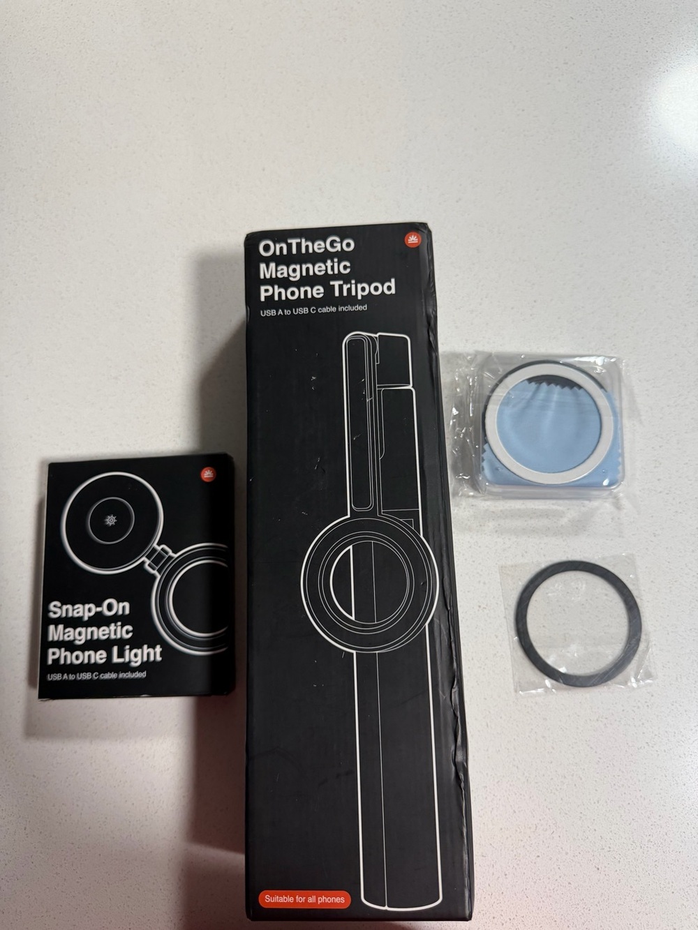 OnTheGo Phone Tripod with Snap-On Magnetic Phone Light - Black